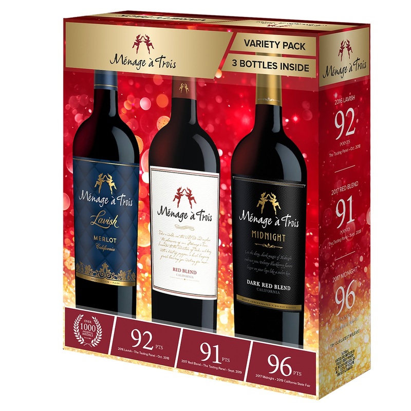 Menage A Trois Combo 1 Each Red Wine 2018, Dark Red Blend Midnight 2018 & Merlot Lavish 2018 750 ML