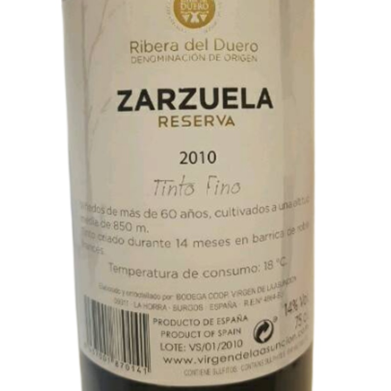 Zarzuela Tinto Reserva 2010 750 ML